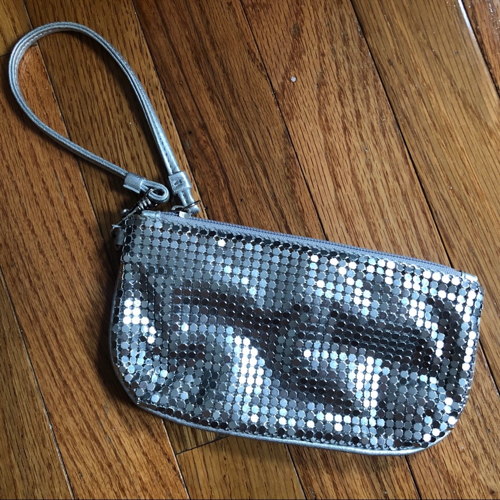 New York & Company metallic silver clutch/wristlet